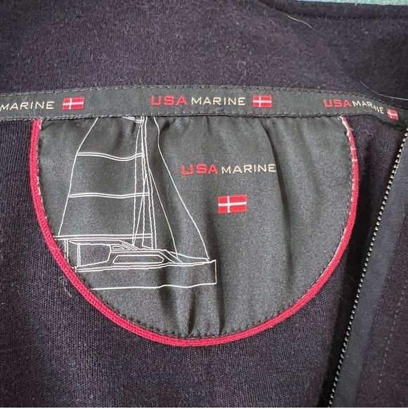 Usa Marine Navy Blue Wool Zip Up Sweater - Picture 6 of 7